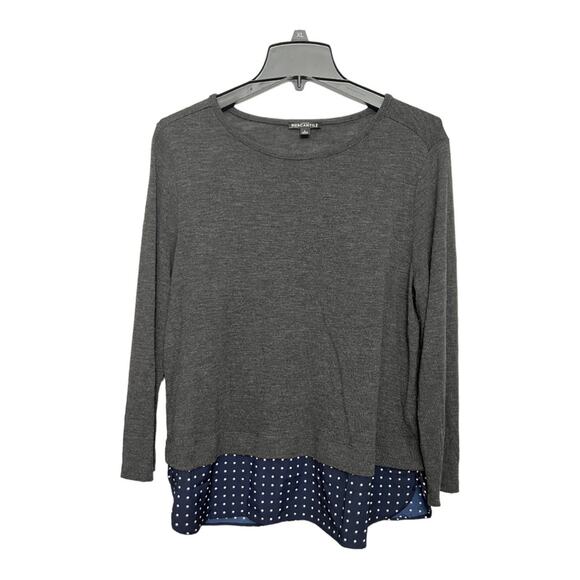 J. Crew Charcoal Gray Knit Long-Sleeve w. faux shirt tail Polka Dot print Large - Picture 1 of 4